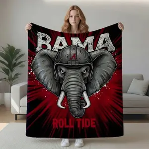 Alabama Elephant Mascot Football Flannel Blanket, Super Soft & Warm Throw for Sofa, Bed, Office, Car, Dorm, Game Day, Home Decor, Lightweight Cozy Gift for Men Women, All Season.