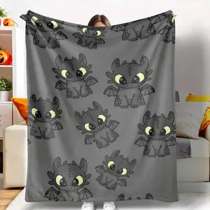 Toothless Flannel Blanket How to Train Your Dragon Pattern Cozy Soft Lightweight Warm for Couch Sofa Bed Living Room Travel Home Decor Gift