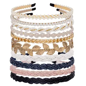 10 PCS Pearl Headbands Beaded Headband Metal Head Bands No Slip Hair Accessories for Women Girls