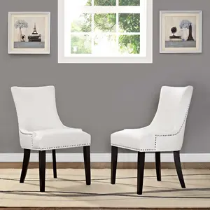 Modway Marquis Dining Chair Faux Leather Set of 2 in White