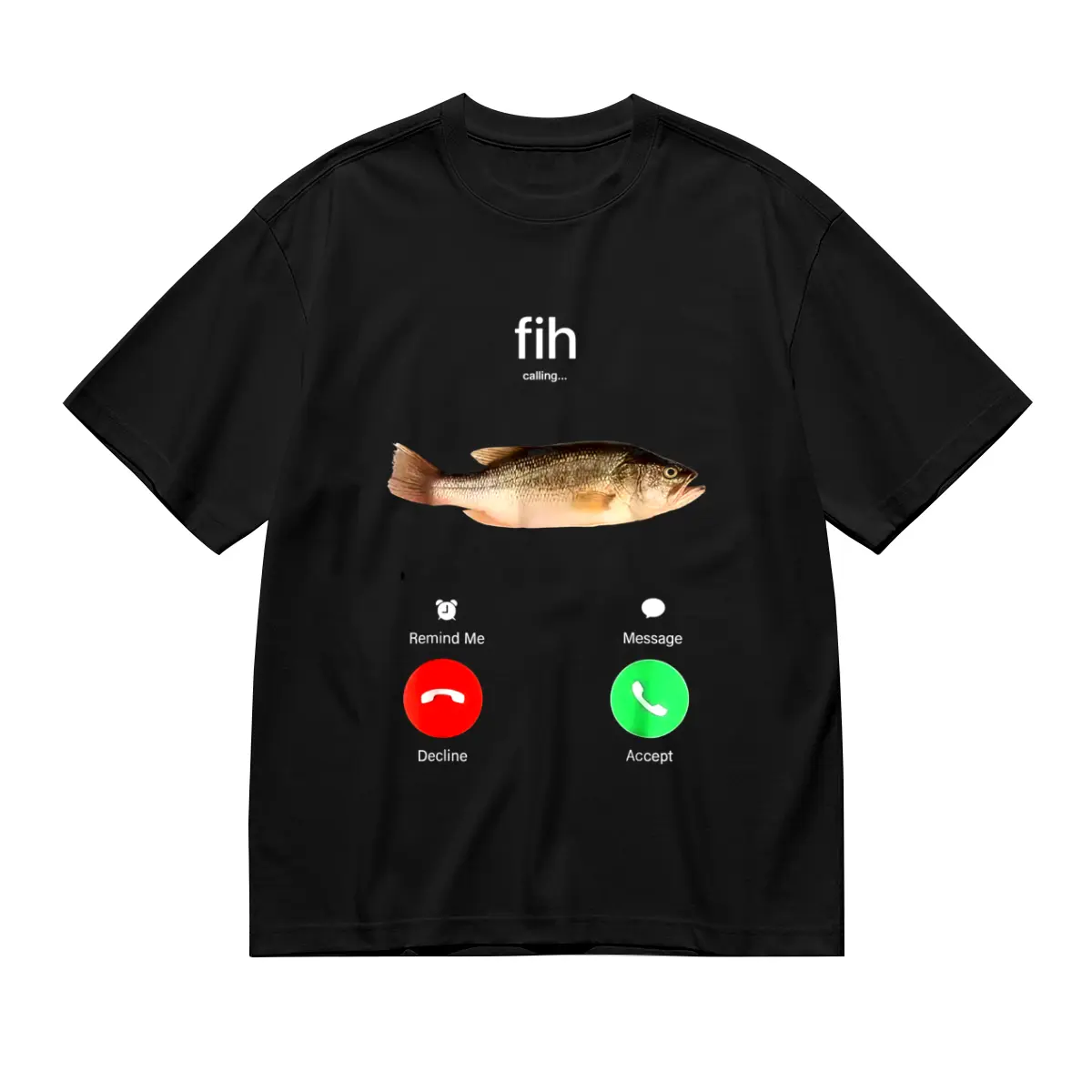 Fih-Themed Casual Fit Short-Sleeve Streetwear T-Shirt, Sports Top with Call Reminder, Message, Call Accept/Decline Graphics, Shortsleeve, Tshirt, Fih-Themed Graphics, Loose-Fitting, Classic, Unisex Fit, Sporty Chic, Multi-Size, One Size