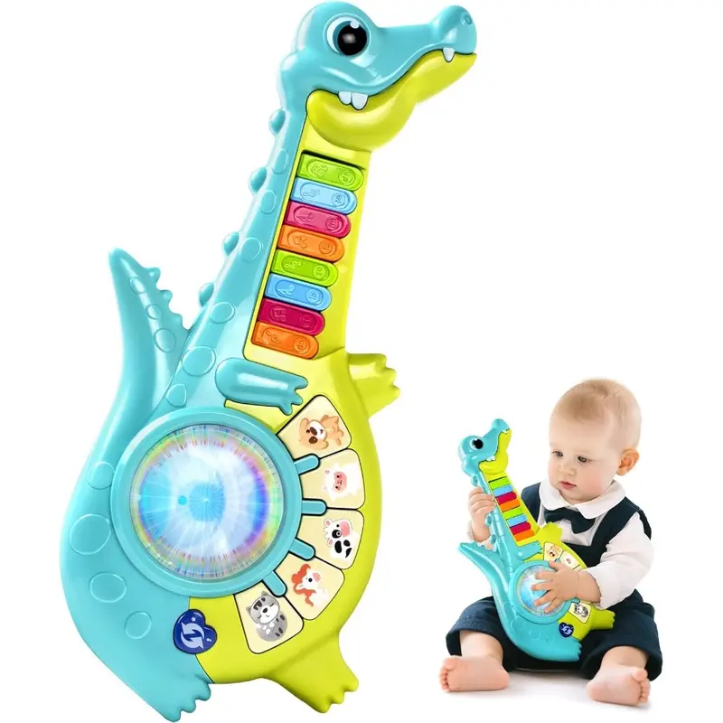 Plastic Sensory Music Learning Piano-Guitar Toy with Animals and Sounds, Toddler Educational Musical Toy, 1st-Birthday Gift for 12-18mths Boys & Girls