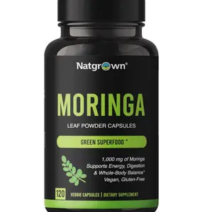 Natgrown Organic Moringa Capsules 1,000 mg - Pure Moringa Leaf Powder - Green Superfood Supplement - Vegan, Gluten-Free - 120 Capsules