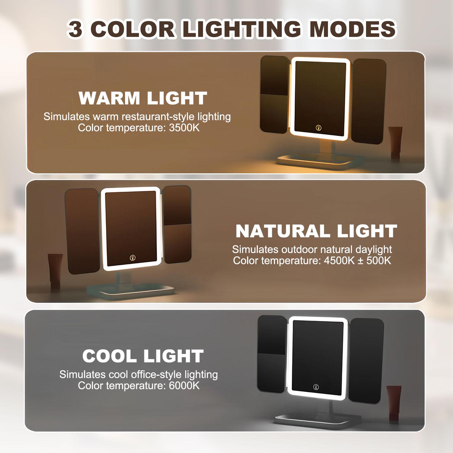 LED Makeup Mirror with Adjustable Brightness & 3 Color Modes – Portable Vanity Mirror for Daily Beauty