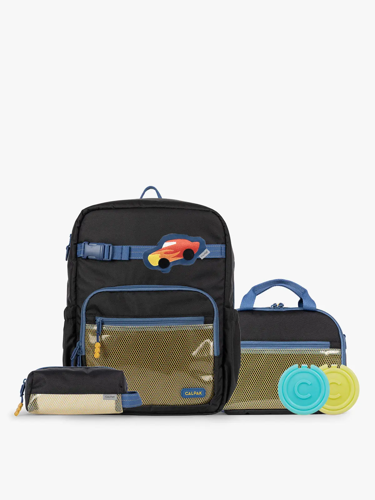 CALPAK Kids School Backpack Set - Complete School Bundle for Ages 8-12, Includes Large Backpack, Lunch Bag, Ice Packs, Padded Strap, Pluffy Bag Charm