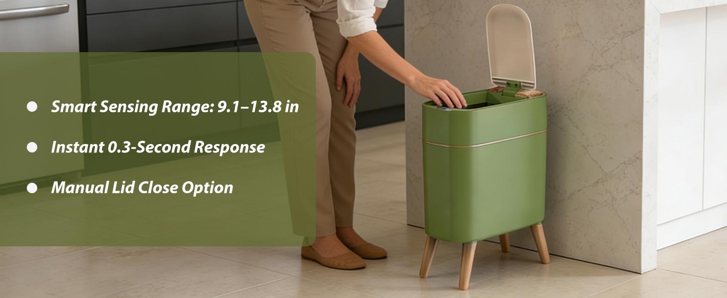 Pukomc Motion Sensor Trash Can with Lid Touchless Waterproof Garbage Bins for Kitchen Bathroom Bedroom Living Room Office Outdoor Black Automatic Dustbin with Wave Stripes and Pop-up Lid