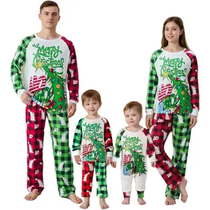 REDWOON Christmas Family Pajamas Matching Set Long Sleeve Christmas Tree HO Letters Print T-Shirt With Plaid Pants Parent-Child Sleepwear Loungewear