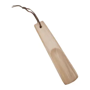 Unique Bargains Short Handle Square Head Hangable Shoe Horn for Shoe 6.3"x1.38" Wood Color 1 Pc