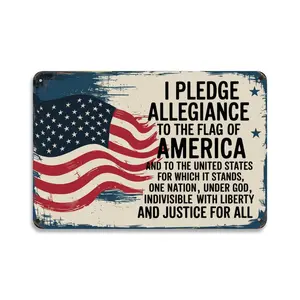 Patriotic American Flag I Pledge Allegiance Tin Sign， Vintage American Flag Metal Sign Print Aesthetic Room Decoration for Home Bedroom Kitchen Dorm Bathroom Wall Decor 8 X 12， Easy to Hang