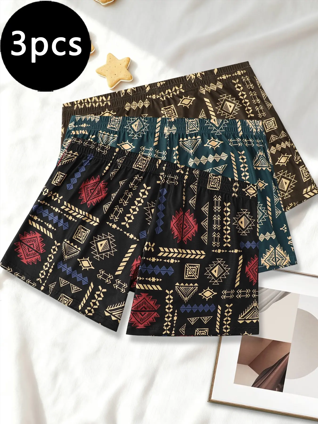 3-pack stylish casual geometric boxers, ideal for sleep, home and daily wear.loose fit men’s boxers, keep cool and fresh all day long. Boxer Trunks Casual Comfy Underwear