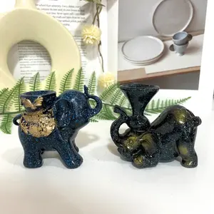 2 Count Elephant Stand Black Blue Healing Stone Home Decoration For Crystal Ball From IG Crystal