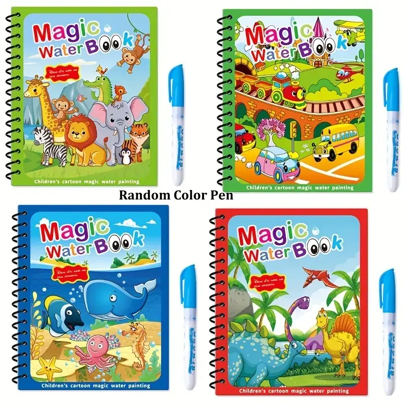 4-Pack Reusable Coloring Book Set, Water-Based Creative Sketchbook, Watercolor Painting Book, Reusable Doodle Book, Perfect Gift for Parties, Halloween, Christmas, Educational Activity Book