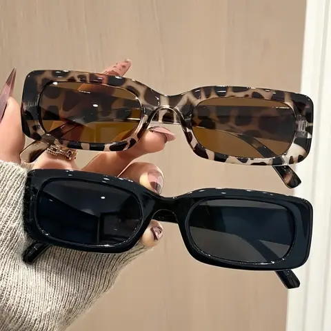 Women's 2-Pack Trendy Vintage Rectangle Sunglasses - Plastic PA Frame, Multicolor Tortoiseshell, Tinted Sun-Protective Lenses, Casual, Unique Retro Design, Ready for Driving, Camping, Errands