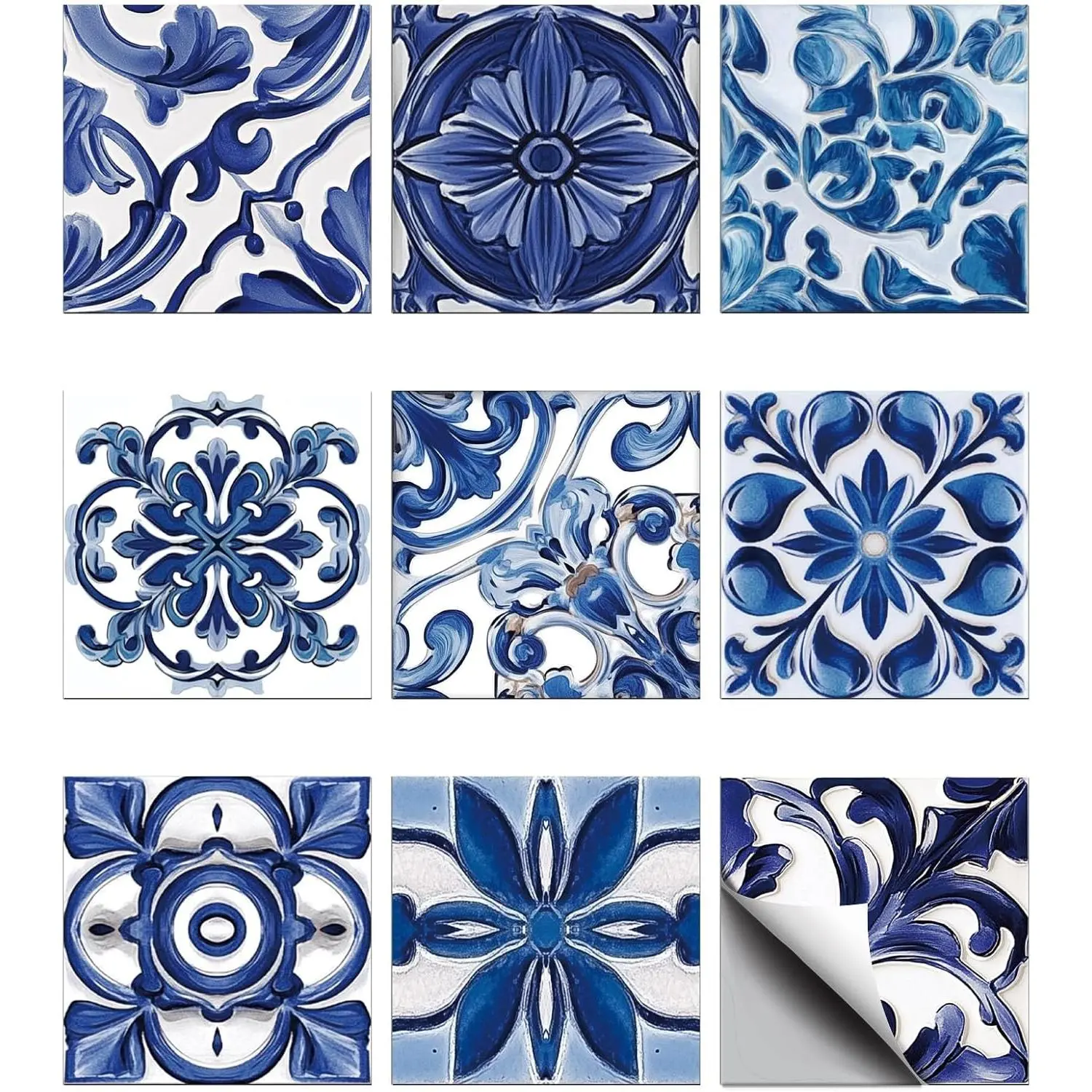 36 count Blue  Peel and Stick Tile Stickers Mosaic Style Removable Wall  Self Adhesive Tile Wallpaper for Kitchen Bathroom Toilet Living Room, 4x4 Inches