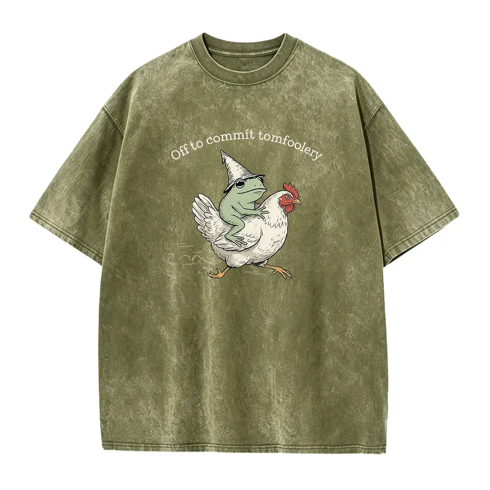 Off to Commit Tomfoolery T-Shirts, Frog Riding Chicken Tee, Sarcastic Graphic Tee