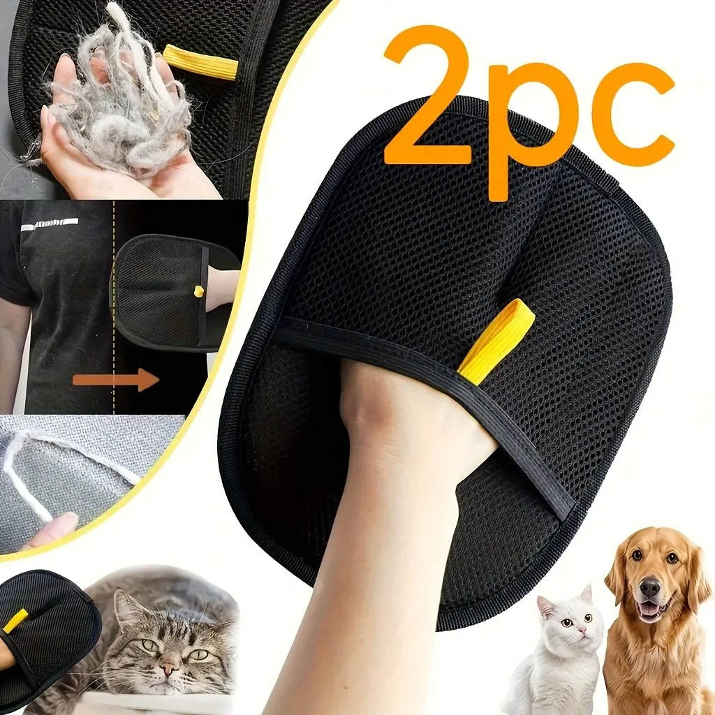 Static Hair Removal Gloves 2-Pack, Bidirectional Brushing Lint Roller, Pet Hair Cleaning Comb, Convenient Efficient Hair Removal Tool, Hair Remover, Cleaner
