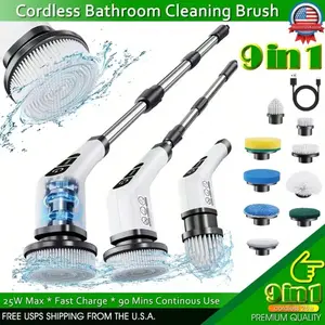 2026 Electric Rotary Scrubber, Rechargeable Cleaning Brush, Shower Scrubber With 9 Brush Heads, 2H Power 2-Speed, Adjustable Extended Handle, IPX7 Waterproof For Tubs Tile Floors Cars,  Gift.