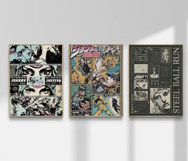 Jojo Bizarre Adventure Poster, Steel Ball Run Johnny Joestar Anime Poster, Vintage Manga Wall Art, Jojo Anime Print, Otaku Room Decor Gift ( Unframed - Print Only )