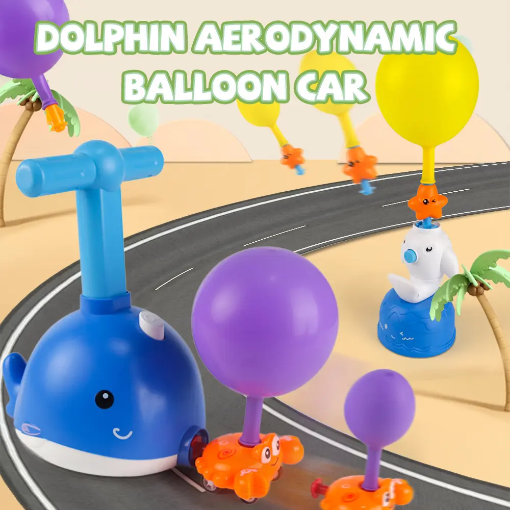 Balloon Powered Race Car Toy Set with Dolphin Balloon Launcher, Kids Educational Science STEM Toy
