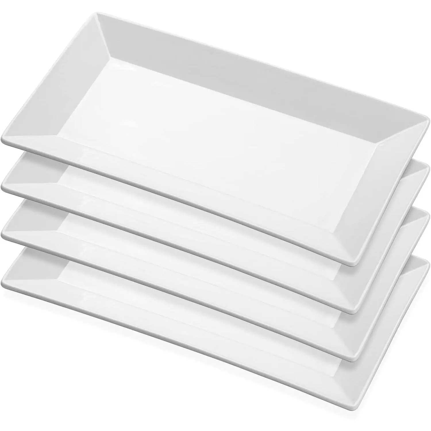 Porcelain Rectangular Dinner Platters, 9.75 Inch Rectangle Serving Plates for Sushi, Snacks, Cake, Meat & Appetizers, Set of 4, Elegant White Design