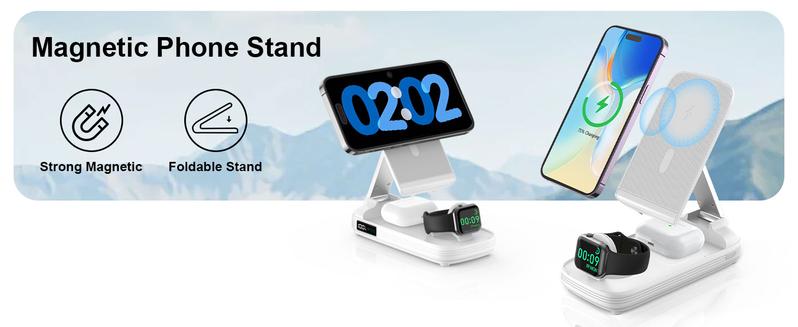 3-in-1 Foldable Wireless Power Bank, 10000mAh Magnetic Power Bank with Adjustable Phone Stand, Fast Charger, Portable Wireless Charger with Digital Display for iPhone 17 / 16 / 15 / 14 / 13 / 12 Series & Earbuds & Apple Watch