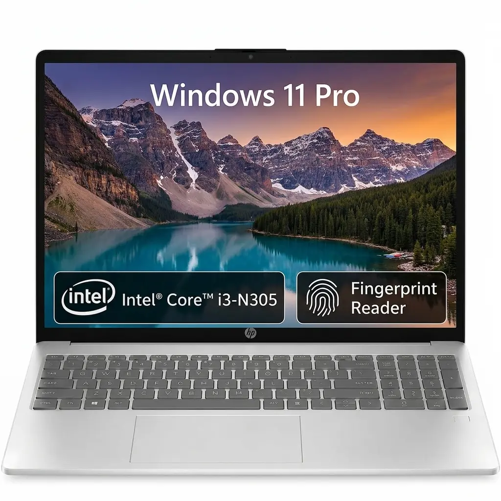 HP 15.6" FHD Laptop, Intel i3-N305, 8GB RAM, 256GB SSD, FR ID, Silver | Laptop for Students and Business, 15.6" FHD IPS Micro-Edge Anti Glare Display, Fingerprint Reader, WIN 11 Pro