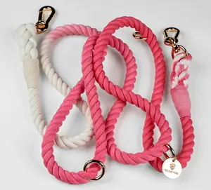 Dalisay Pure "Barking Pink" Beyond Par Cotton Dog Rope Leash - Soft & Breathable Reinforced Thread Multifunctional Hand Dyed Leash 1.3 x 210cm