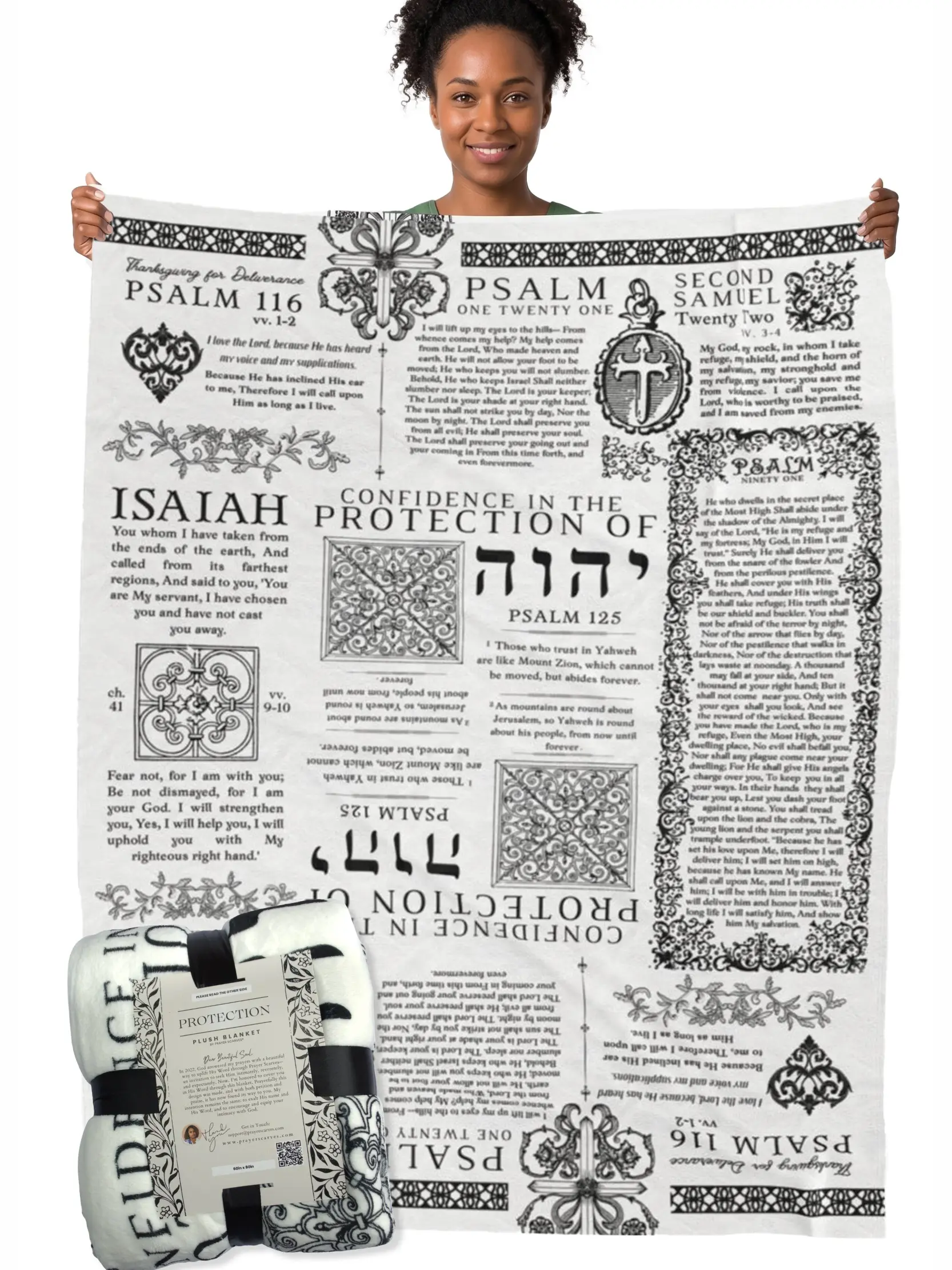 Protection Bible Verse Blanket - Throw Blanket Christian Gifts for Women, 6 Psalms Scripture Blanket for Anxiety Relief, Soft Plush Fleece Bed Blanket, 50x60/60x80