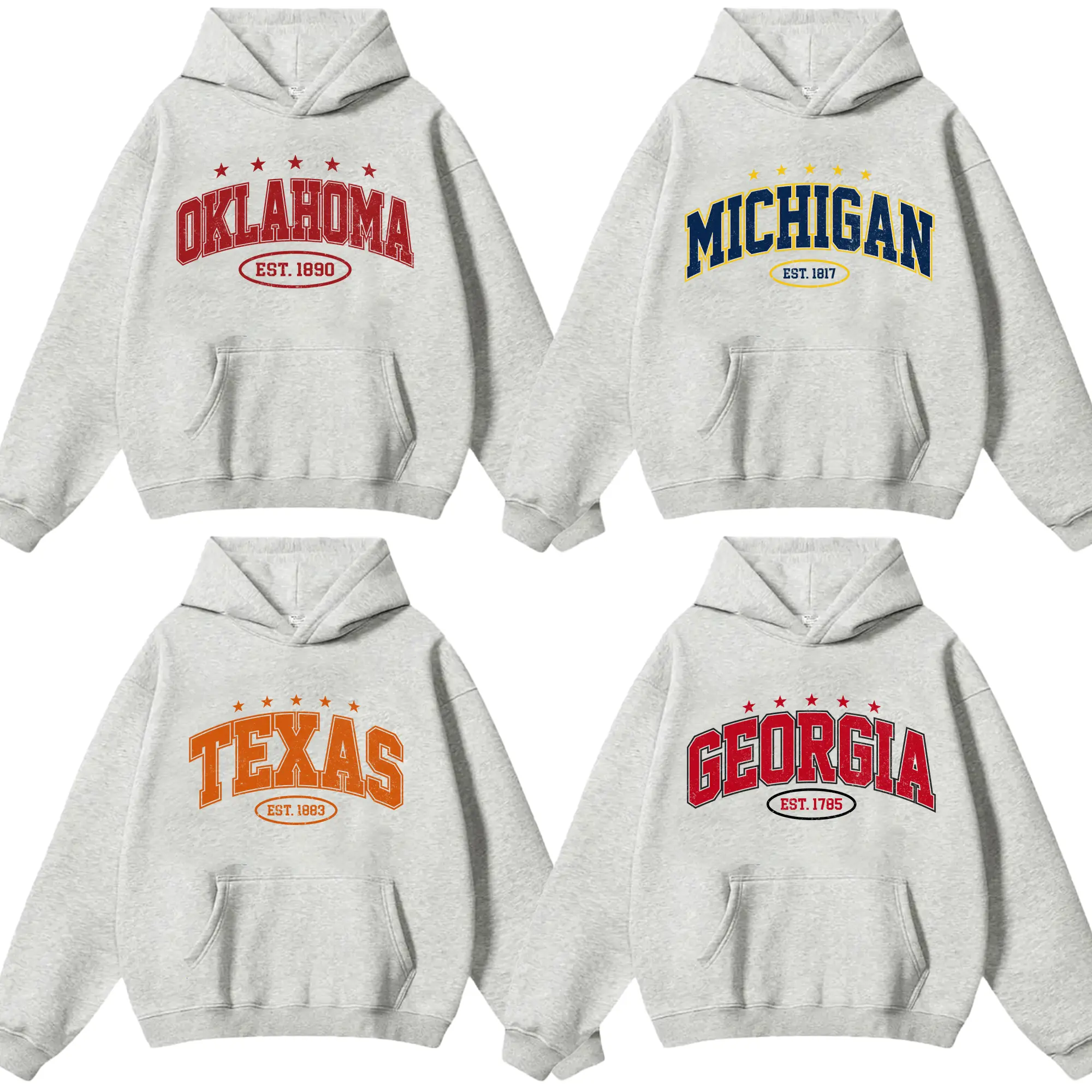 Vintage Varsity College Hoodie, Distressed State Name Graphic Hooded Sweatshirt, Classic Athletic Unisex Hoodie for Men Women, Birthday Gift for College Fans