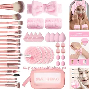 Professional Makeup Tool Set, 44/40 Piece Beauty Kit with Travel Makeup Bag, Synthetic Makeup Brushes, Sponge, Puff, Band, Cleansing Sponge, Makeup Use