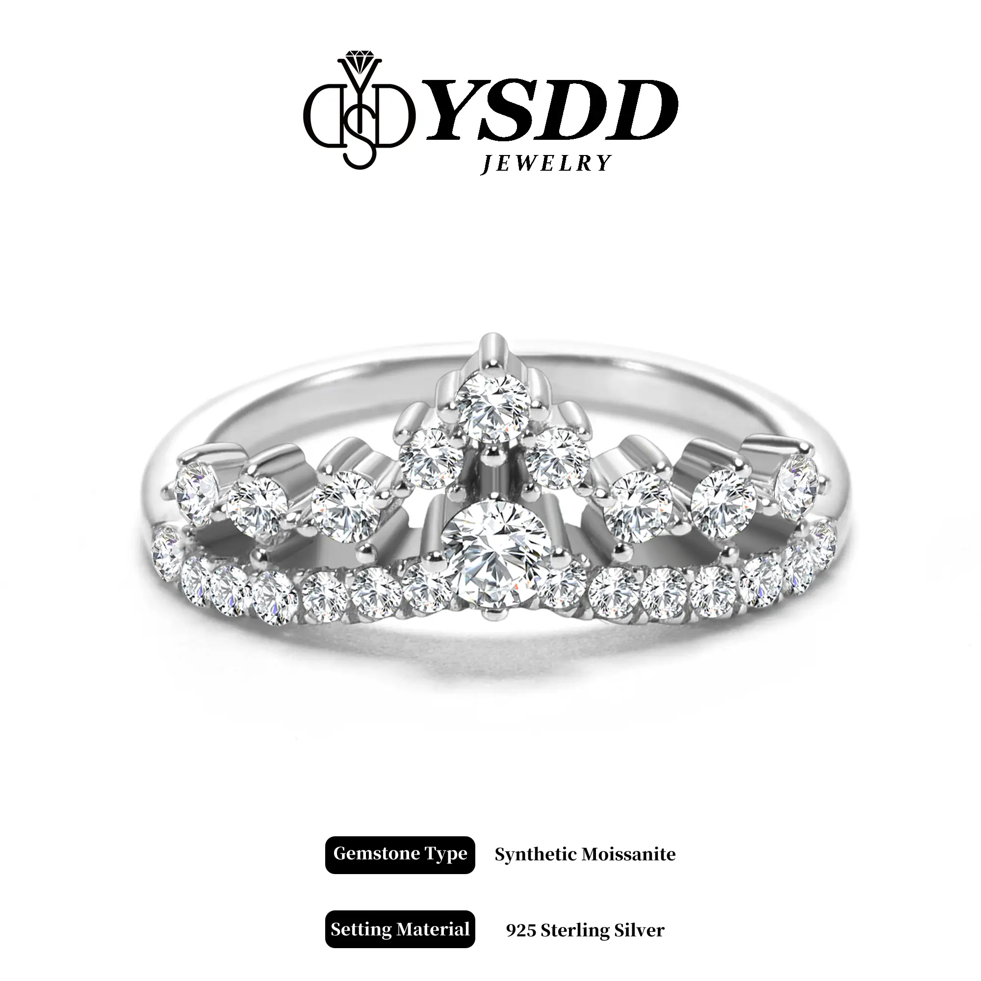 【#198 Tiara】Matching Synthetic Moissanite Wedding Band for Women, D Color VVS1 Clarity Rings 925 Sterling Silver Crown Moissanite Curved Stackable Rin