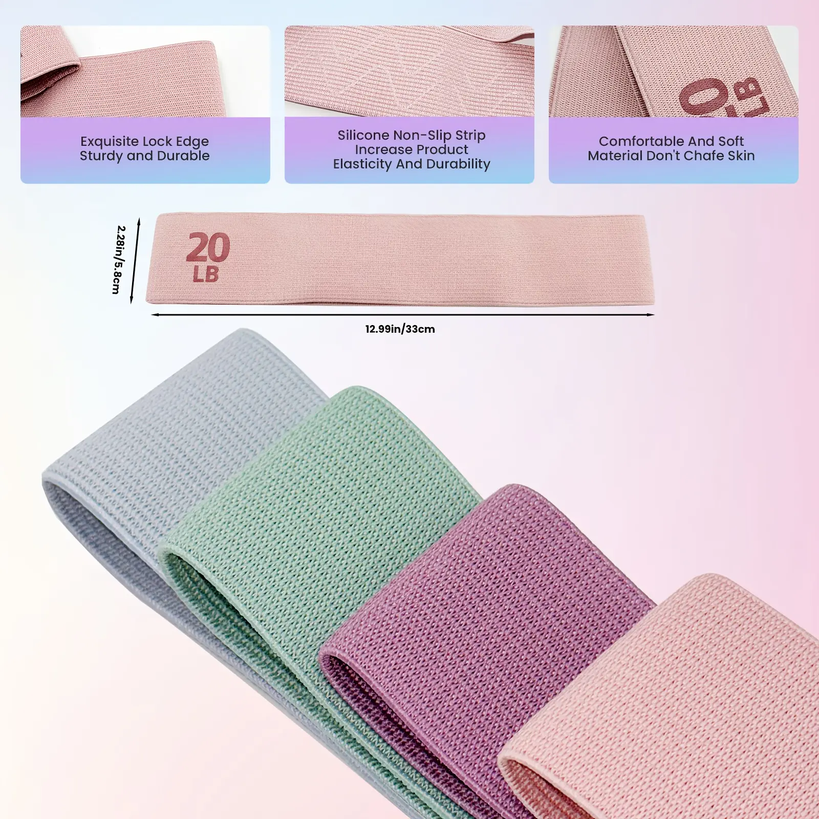 Non Slip Resistance Bands 4pcs Set Varying Resistance Loop Bands for Core Strength Pilates Yoga Full Body Workout Portable Fitness Kit Polyester Material