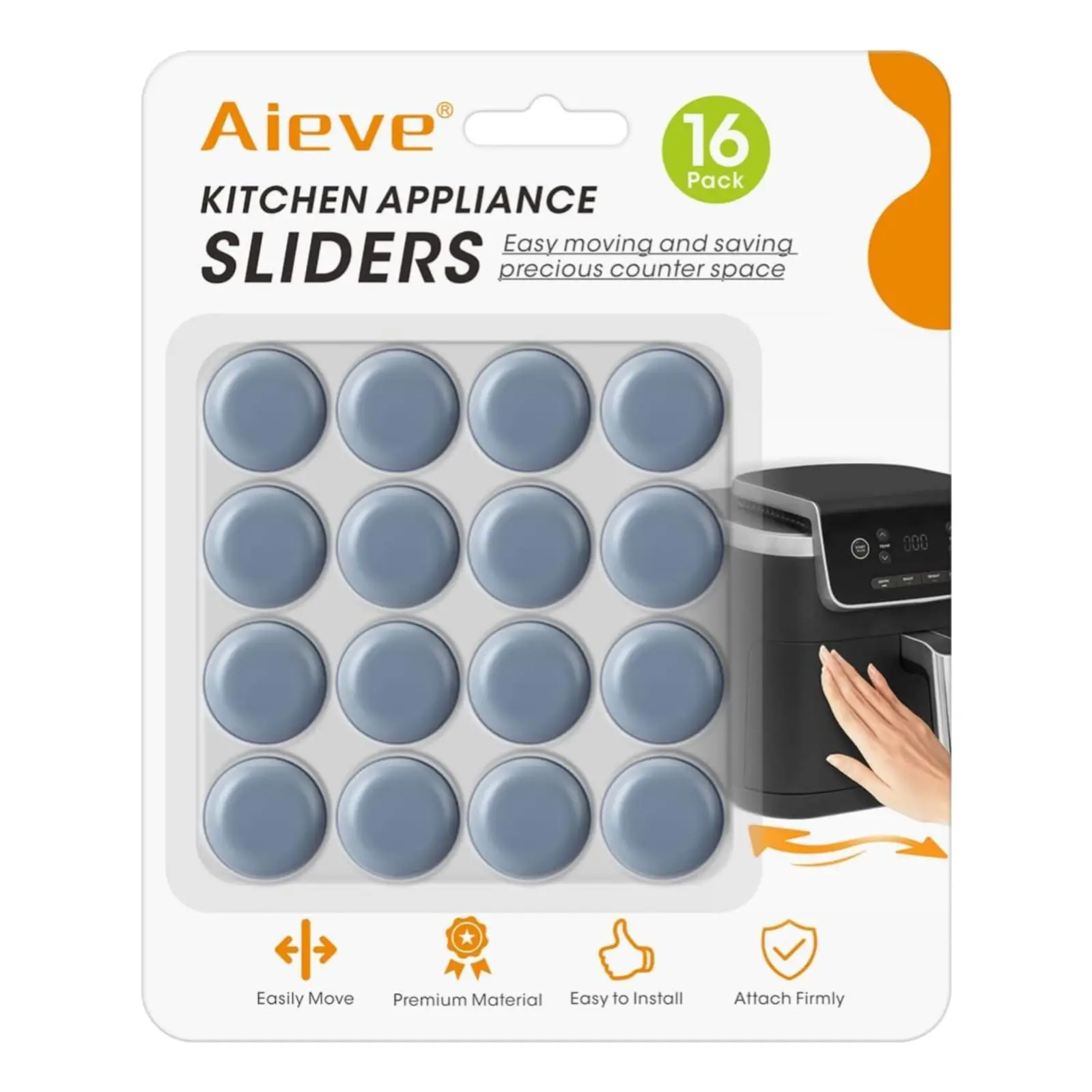Aieve Appliance Sliders for Kitchen Appliances, 16 PCS Self Adhesive Appliance Sliders, Easy Move Countertop Appliance Movers for Coffee Maker, Air Fryer, Stand Mixer, Blender & Toaster, Heavy Duty Furniture Glides, Space Saving
