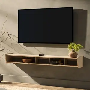 Modern Wall-Mounted Floating TV Stand – Coastal Oak -B185P168908