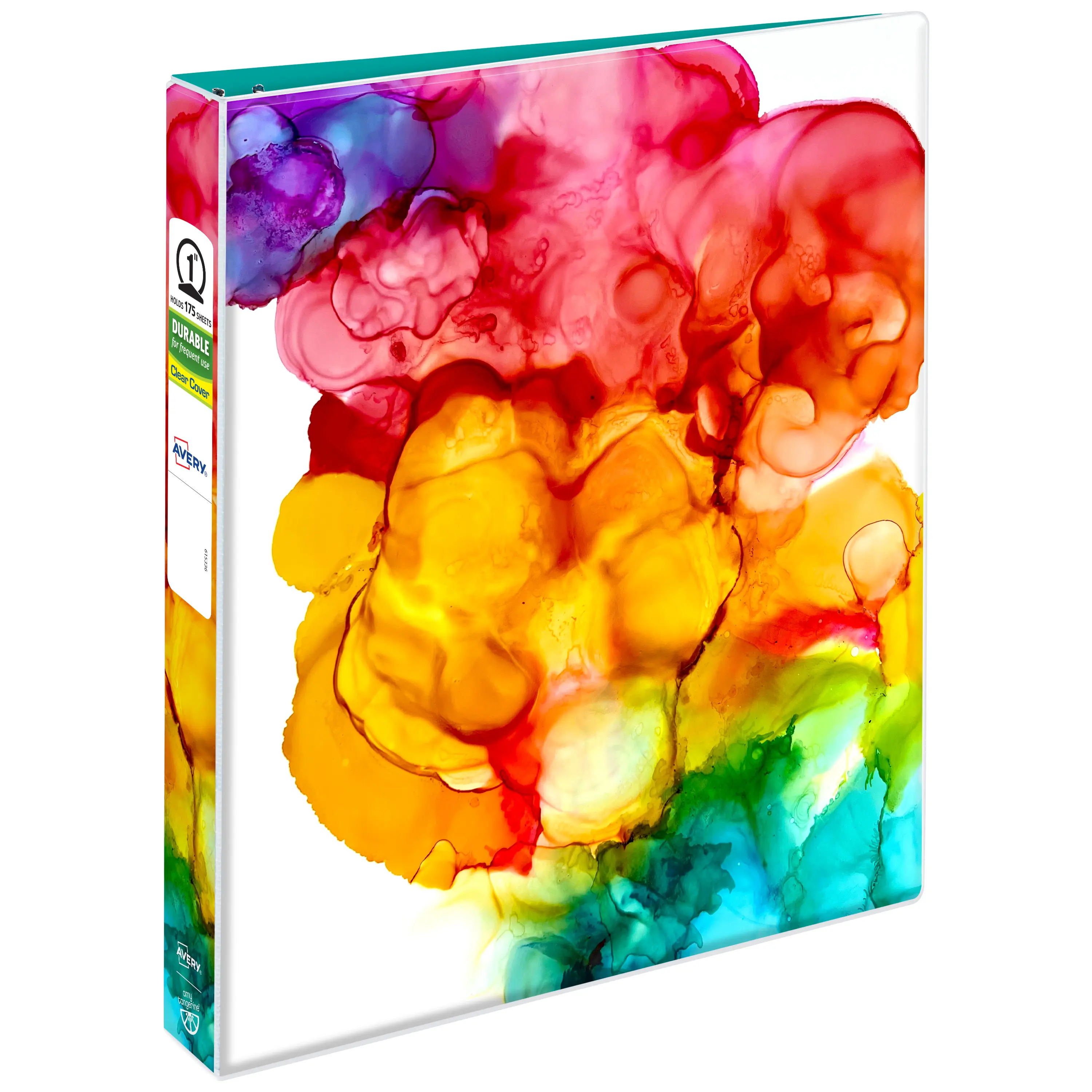 Avery + Amy Tangerine Designer Collection Binder, 1" Round Rings, 175-Sheet Capacity, Rainbow Inkblot (28341)