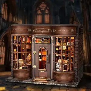Hogge DIY 3D Book Nook House Building Kit - Miniature Dollhouse Bookstore Model with Interchangeable Shelves & Mini Books, 3D Puzzle for & s, Birthday/Christmas/Valentine's Gift, Bookshelf Decor, Collectible Room Decor , Chibi-Style Room Assembly