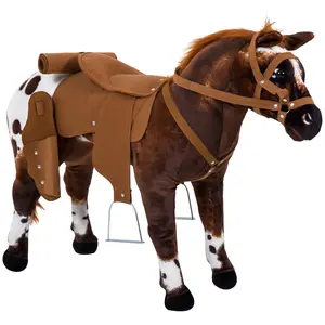 Plush Ride-On Horse Toy for Kids 3-5 Press Ear for Neighing & Galloping Sounds Ultra Soft Padded Seat Max 110 LBS Heavy Duty Frame AA Batteries Included Huggable Toddler Riding Animal