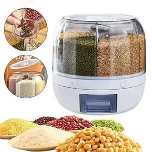 360° Rotating 6-Grid Food Dispenser - Airtight Kitchen Storage Container for Grains, Cereal & Dry Goods