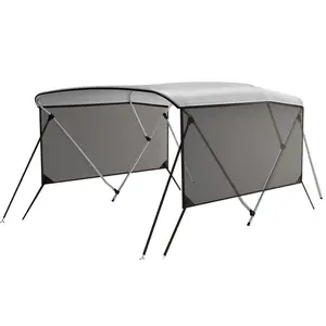 【GARVEE】3 Bow Bimini Tops with Mesh Sidewalls Support Poles for Boats,Marine Grade Canvas Top.Include 2 Straps,2 Adjustable Rear Support Pole,Zippered Storage Boot,Pu Coating Canvas