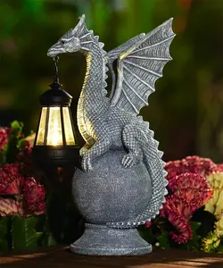 Solar Dragon Statues Garden Decor, Dragon Sculptures on Ball with Solar Lantern, Art Design Ornaments for Patio Balcony Yard Lawn, Unique Gifts for Women Mom Dragon Lovers
