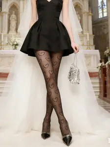 Y2K Heart Design Semi-Transparent Stockings, Large Size, Japanese Sexy Cute Style, Daily Wear, Parties, Spring & Autumn