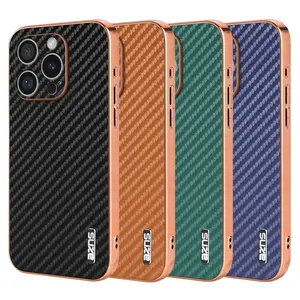 Carbon Fiber Pattern Phone Case, 1 Count Electroplated Bezel Lens Protective Case, Protective Case for iPhone 16 Pro Max