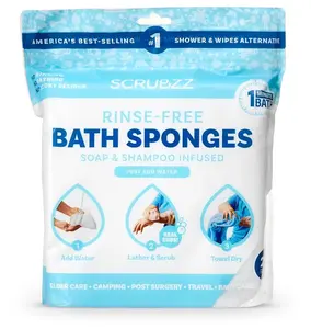 Scrubzz Disposable Rinse Free Bathing Wipes - 25 Pack - All-in-1 Single Use Shower Wipes, Simply Dampen, Lather, and Dry Without Shampoo or Rinsing