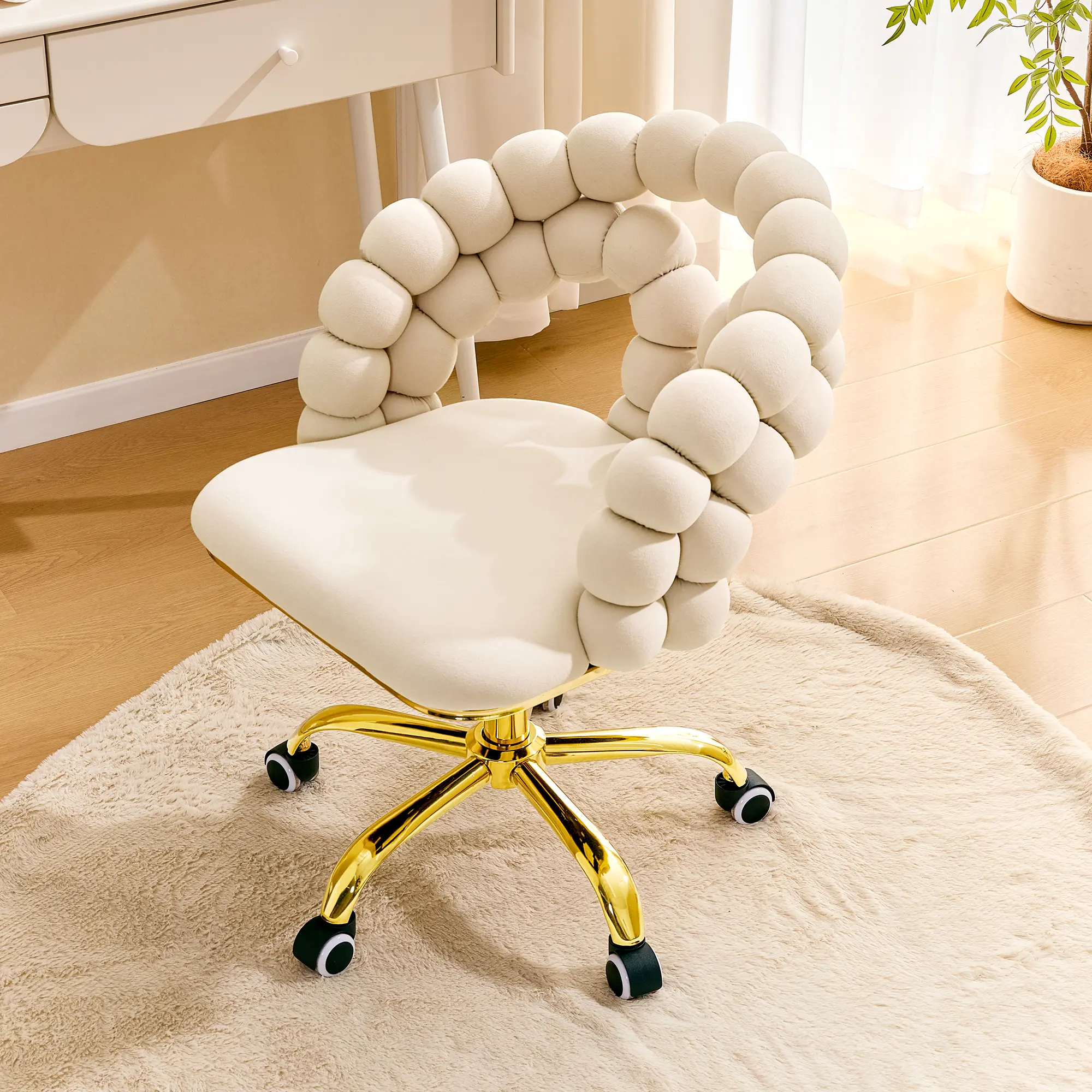 Modern Swivel Velvet Tub Chair - Adjustable Height Seat, Upholstered Bubble Back Vanity Piece with Gold Metal Base, Rolling Comfy Indoor Furniture for Home Office, Bedroom, Modern Swivel Chairs