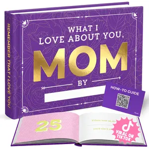 [NEW] "What I Love About You Mom" Fill in the Blank Book, Personalized Gift For Mom with Guided Prompts, Suggested Responses & Reflection Questions, Hardcover Keepsake Journal For Mother’s Day, Birthday, Christmas, Memory Book From Daughter, Son, Kids