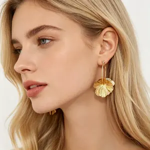 Women's Luxury Gold-Accented Large Hoop Earrings - 3D Gold Statement Flower Cluster Ear Accessories, High-End Elegant Female Costume Jewelry, Gold Statement Earrings