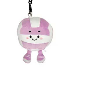 Plush Purple and White Volleyball Bag chatm or Keychain with Adorable Face Design and Soft Texture. Great Volleyball gift idea.