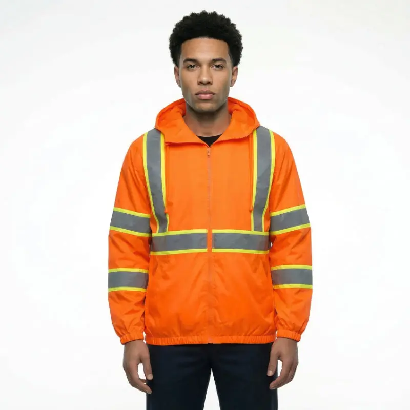 Hi-Vis Class 3 Zip-Up Windbreaker with Reflective Strips