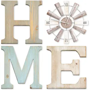 Farmhouse Home Signs with Windmill Clock Wall Decor Rustic Home Letters Wall Art for Living Room Kitchen Entryway Dining Room Bedroom (mix color)