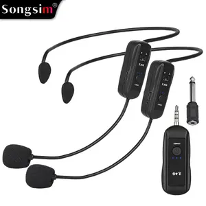 Songsim-WX26 wireless microphone system for 2 users/180 ft range/2.4G Dual Wireless Headphone Microphones/Suitable for karaoke speakers, amplifiers, microphone speakers, PA systems, yoga, teaching, and fitness